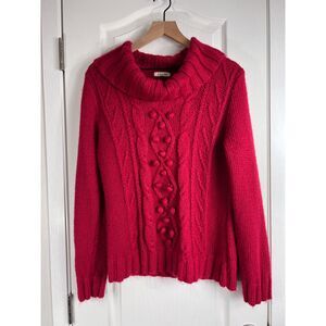 St. John's Bay Women's Red Pom Pom Cowl Neck Sweater Size L